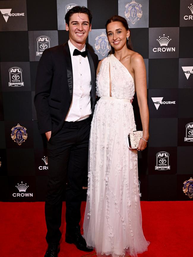 Connor Rozee of the Power and Maisie Packer arrive ahead of the 2024 Brownlow Medal. Picture: Quinn Rooney/Getty Images