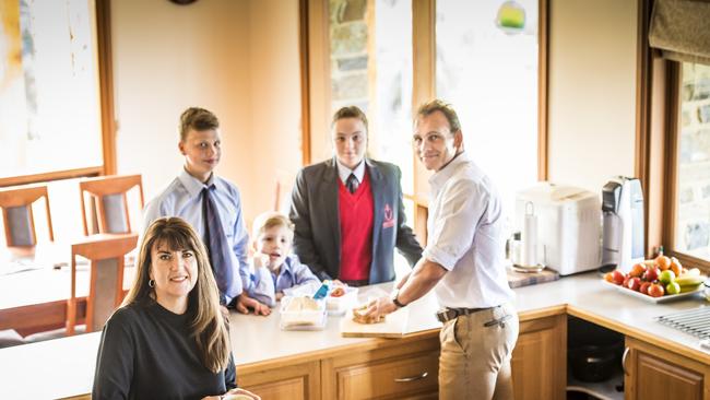 Victor Harbor CEO Victoria MacKirdy with husband Hamish and three of their 5 kids (from left) — Arie, Levi and Jordan. Picture: Roy Van Der Vegt.