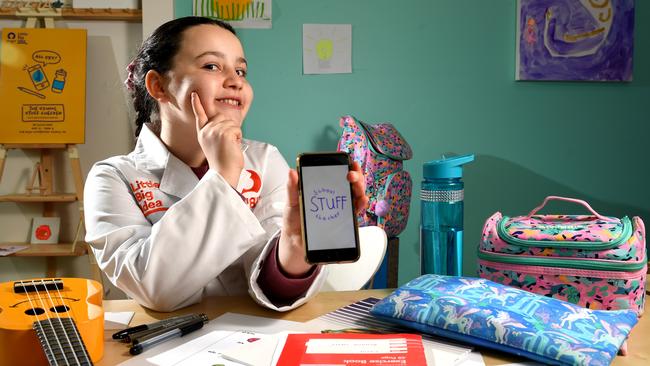 Lucia Gray, 10, has been recognised as one of Australia's brightest young inventors from more than 1100 entries nationally in the 2021 Origin Little Big Idea competition. Picture: Tricia Watkinson