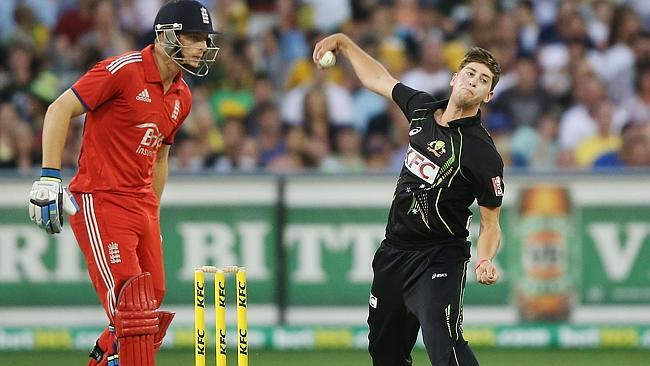 James Muirhead prepares to rip a leggie as non-striker Joss Buttler gets ready to back up.