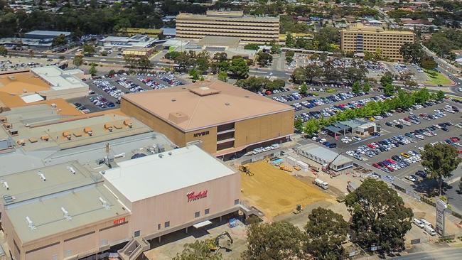 Drone aerial footage of Tea Tree Plaza Plaza. Picture: AAP/Roy Vandervegt