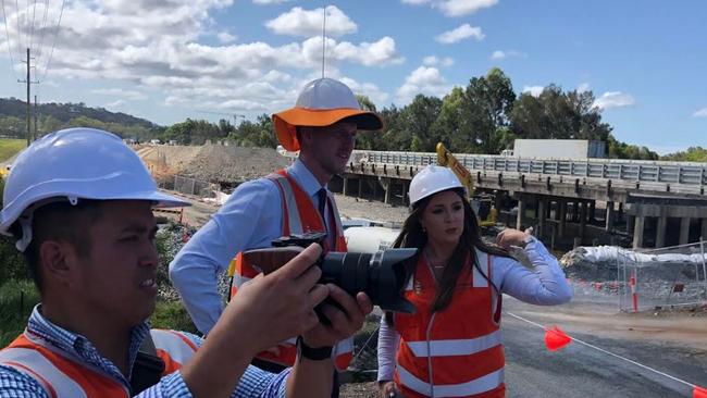 Transport Minister Mark Bailey and Gaven MP Meaghan Scanlon on a site tour of work on the M1 upgrade.