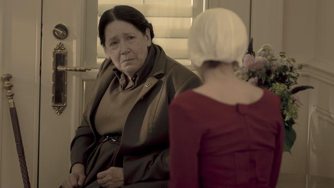 Ann Dowd as Aunt Lydia in scene from Season 3 of The Handmaid's Tale.