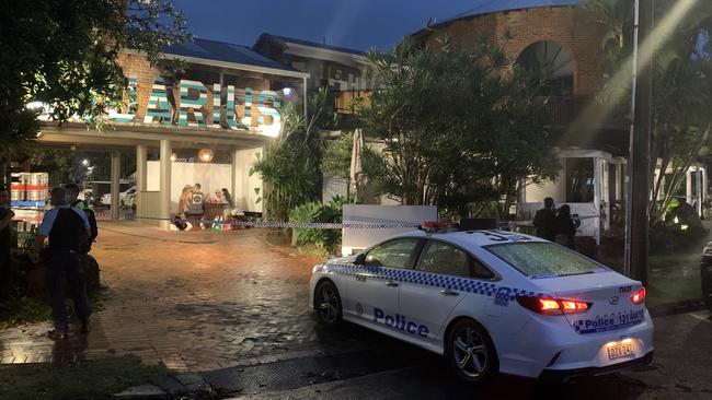 Police outside the Aquarius Backpackers.