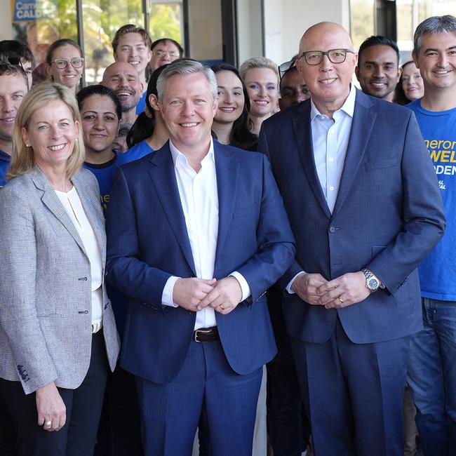 Cameron Caldwell, centre, the new MP for Fadden with Peter Dutton. Picture: Facebook