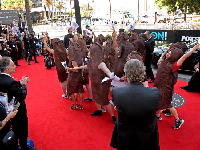 “Stop the sausage party!” ... The group crash the AACTA red carpet in Sydney.