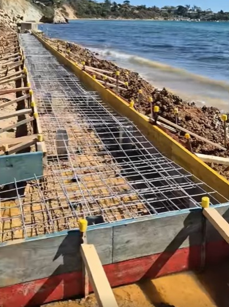 Locals are confused after reportedly unauthorised construction began at Frankston Beach. Picture: Facebook