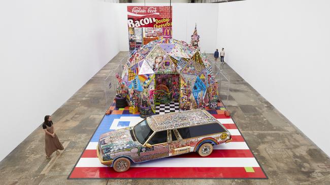 Overlooking Paul Yore’s architecturally-scaled installation, Word Made Flesh, at Carriageworks in Sydney. Picture: Zan Wimberley.