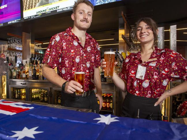 Arkaba Hotel is having Australia Day celebrations. Sam Breuer - Bar staff and Julia Harris - Sportys Bar Supervisor. 2nd December 2024 Picture: Brett Hartwig