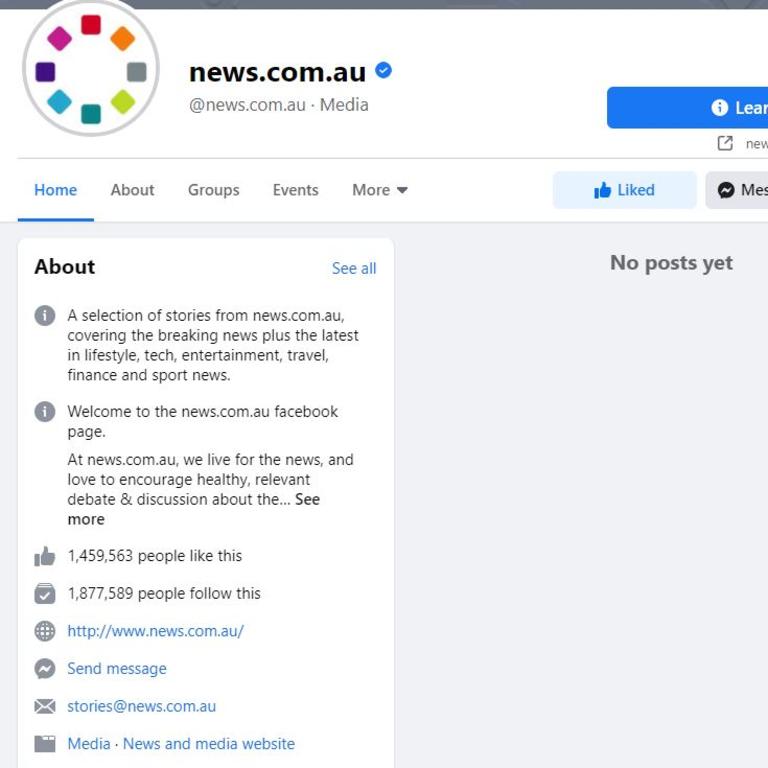 The Facebook page for news.com.au has been scrubbed but you can still read articles on this site and its other social media platforms.