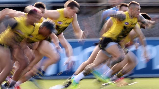 An extended interchange to create a faster game would play into the hands of players like Richmond’s Dustin Martin, says Essendon assistant coach James Kelly. Picture: Michael Klein