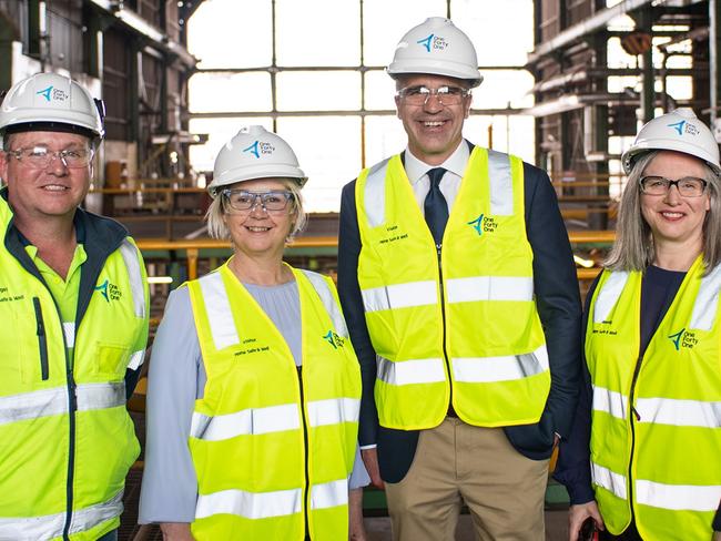 General Manager of Operations Nigel Boyd, Minister Clare Scriven, Premier Malanauskas and CEO Wendy Norris at One Forty One's Co Generation Power Project launch on Thursday October 3. Picture: Supplied.