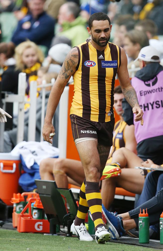 Shaun Burgoyne injured his hamstring in the final term. Picture: Michael Klein