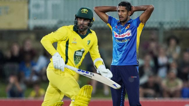 Kasun Rajita’s final ball handed Australia victory. Picture: AAP/Michael Dodge