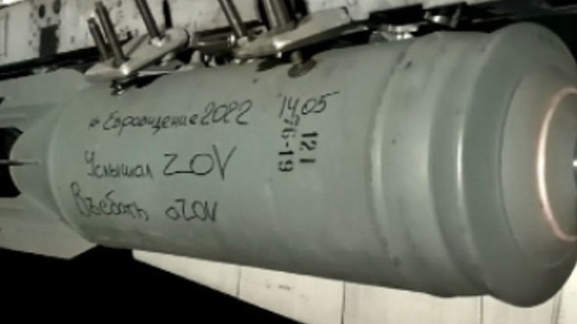 Russian troops reportedly scrawled ‘Eurovision2022’ on a bomb. Picture: Telegram.