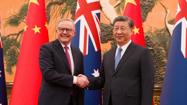 Australia's Prime Minister Anthony Albanese meets with China's President Xi Jinping at the Great Hall of the People in Beijing, China, Monday, November 6, 2023. Picture: Twitter