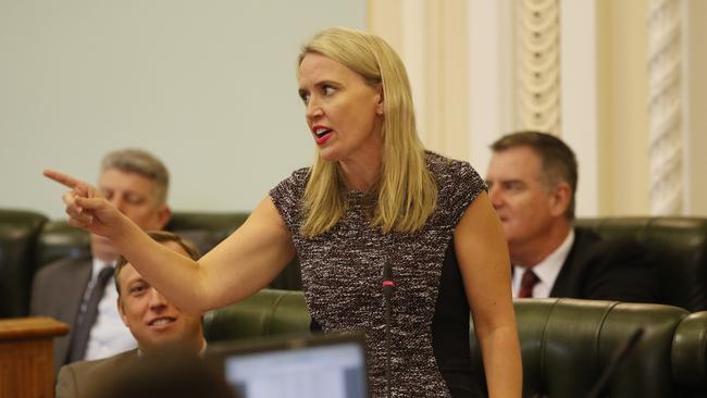 Kate Jones speaks during Question Time at Parliament House in Brisbane. Picture: AAP