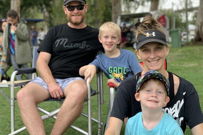 Enjoying the rugby are (from left) Pete Lucas, Isaac Lucas, Kylie Lucas and Nate Lucas, from Slade Point, at the Slade Point Slashers v Moranbah Bulls in Mackay Rugby Union Round 4 Seniors A-Grade Anzac Day clash at Cathy Freeman Oval in Slade Point. Saturday, April 23, 2022. Picture: Tara Miko