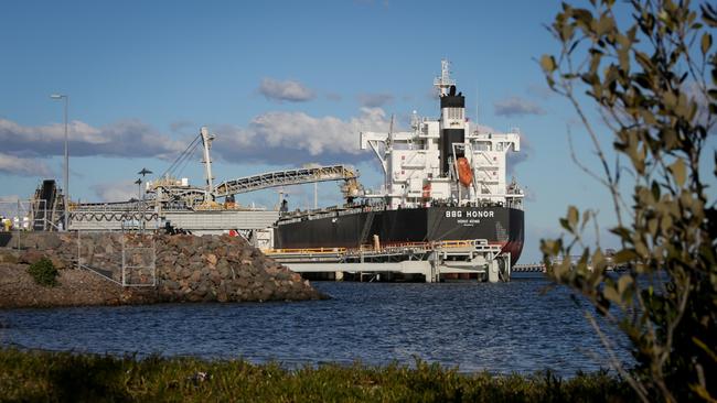 Coal ship BBG Honor is loaded with coal in the Port of Newcastle. Picture: Liam Driver