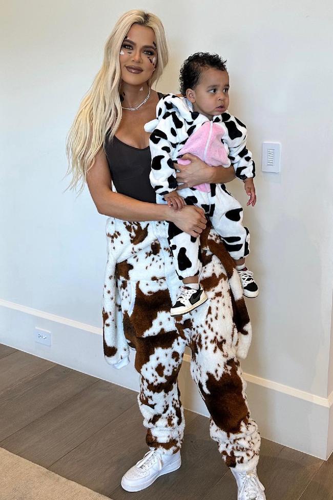 Image credit: Instagram.com/khloekardashKhloe Kardashian and her son wearing matching cow-print onesies