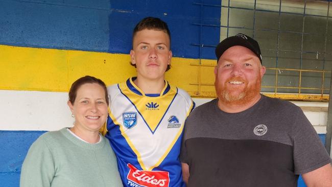 Connor Smith, pictured with his parents Jacinta and Ronny Smith, made his first grade debut a fortnight ago. Picture: supplied