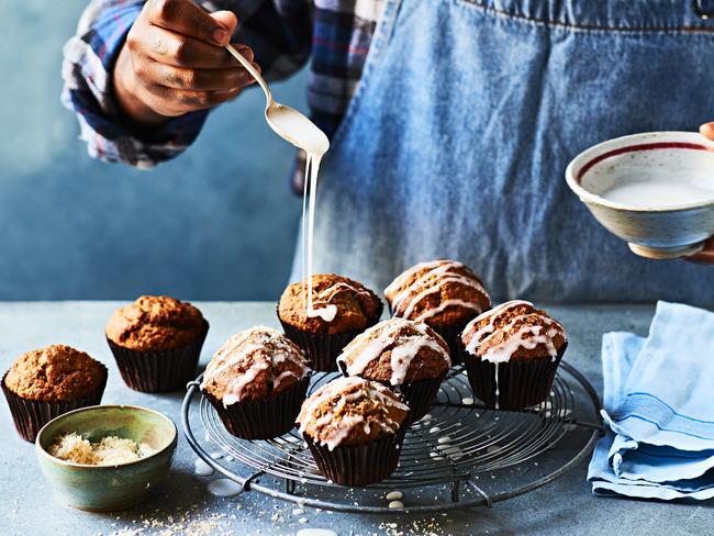 EMBARGO FOR TWAM 18 MAY 2024. FEES MAY APPLY. Flayvaful by Nathaniel Smith (Murdoch Books, $49.99). Nathaniel Smith baking Banana coconut muffins. Photography by Steven Joyce / Supplied