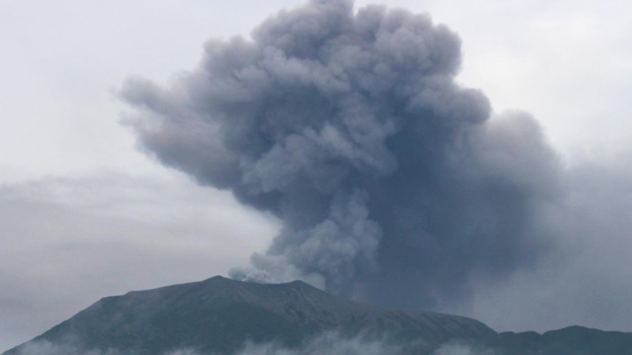 Volcanic ash spews from Mount Marapi during an eruption. Picture: AFP