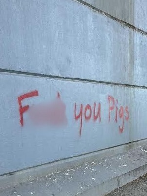 ‘F--k the pigs’ and ‘f--k the cops’ took aim at law enforcement.