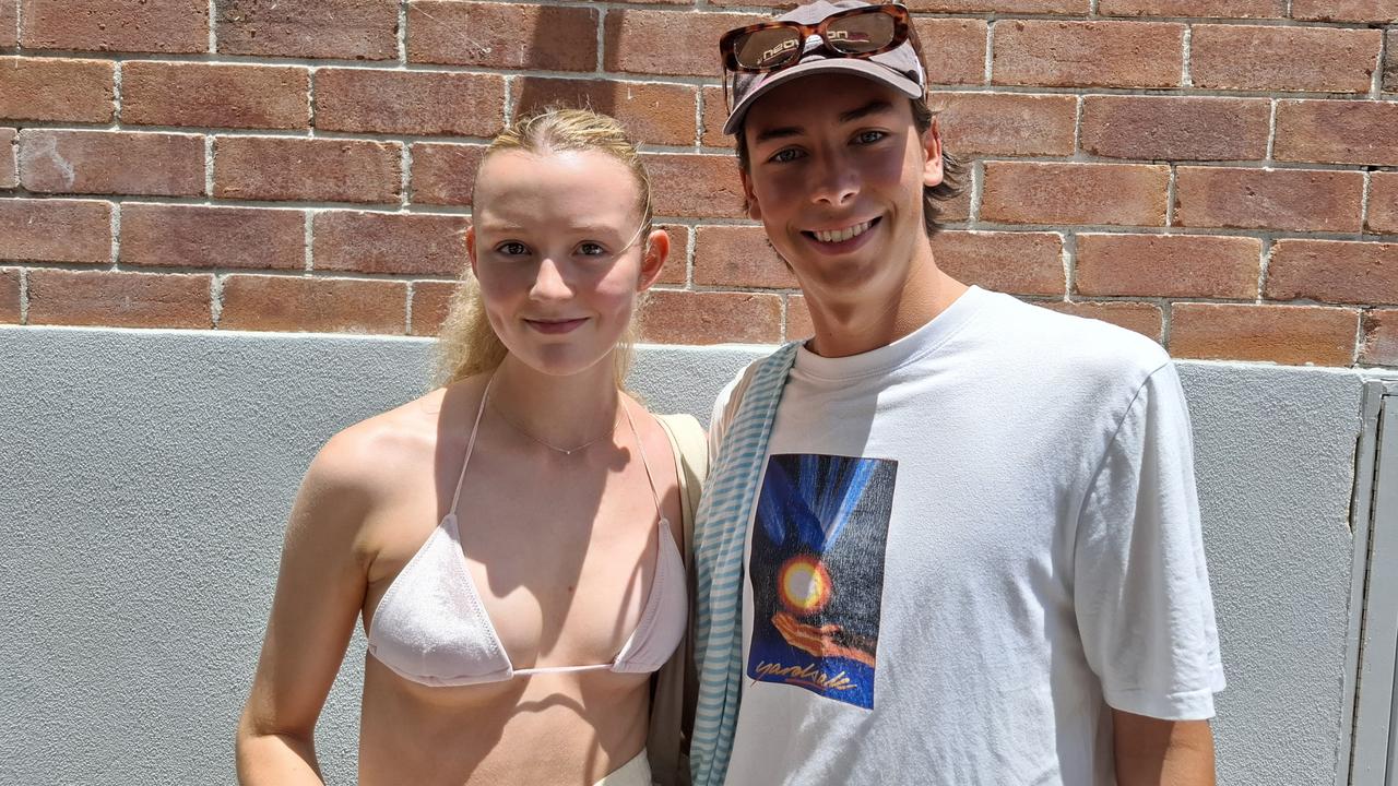 Maya Forbes, 17, and Lachie Johnston, 18, at Byron Bay Schoolies celebrations on November 28, 2024. Picture: Sam Stolz.