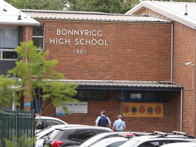 Police at Bonnyrigg High School this morning. Picture: John Grainger