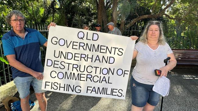 Queensland Seafood Industry Association rally against the gillnet ban outside Parliament House in Brisbane on August 22, 2023. Photo: David Bobbermen