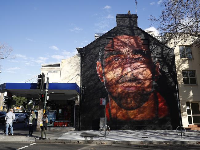 A mural of former Sydney Swans AFL player Adam Goodes in Surry Hills. Picture: Ryan Pierse/Getty