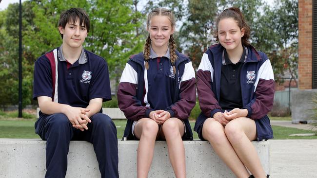 Nepean Creative and Performing Arts High School students Thomas Lenthen, 15, Chelsi Kitching, 14, and Kiera Hynes, 15. Picture: Jonathan Ng