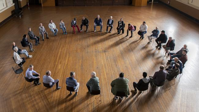 The choir circle at the Boys Do Cry shoot. Picture: David Collins