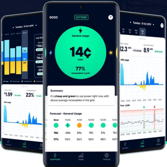 Amber enables people to buy wholesale electricity and compare and track when renewable energy is in the grid. Picture: Amber.