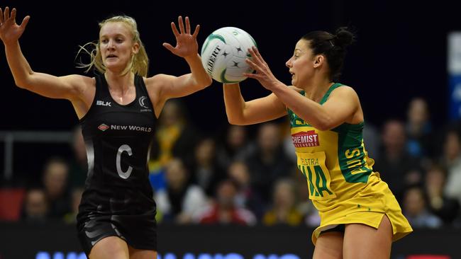 Australia’s Madi Robinson on the ball against New Zealand on Wednesday night.