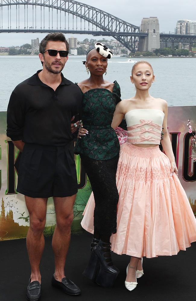 L-R: Jonathan Bailey, Cynthia Erivo and Grande. Picture: Matrix.