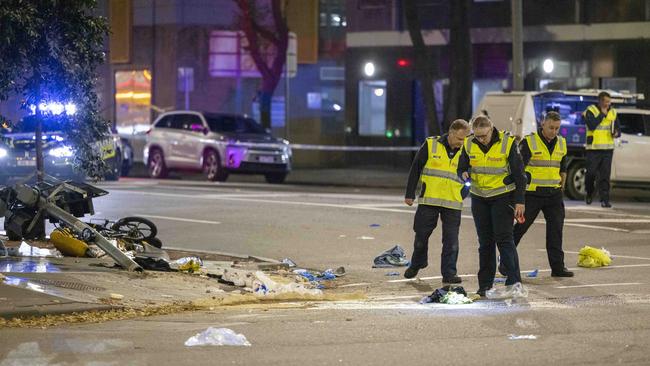 A traffic light was knocked over in the crash. Picture: Wayne Taylor