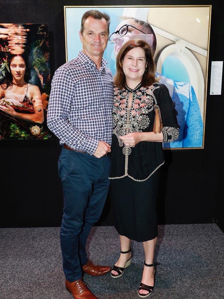 Denis and Suzanne Stark at Brisbane Portrait Prize at Brisbane Powerhouse in New Farm on Wednesday, October 7, 2020. Photo: Claudia Baxter Socials: Damien Anthony Rossi. Picture: Kim Rafael Llige