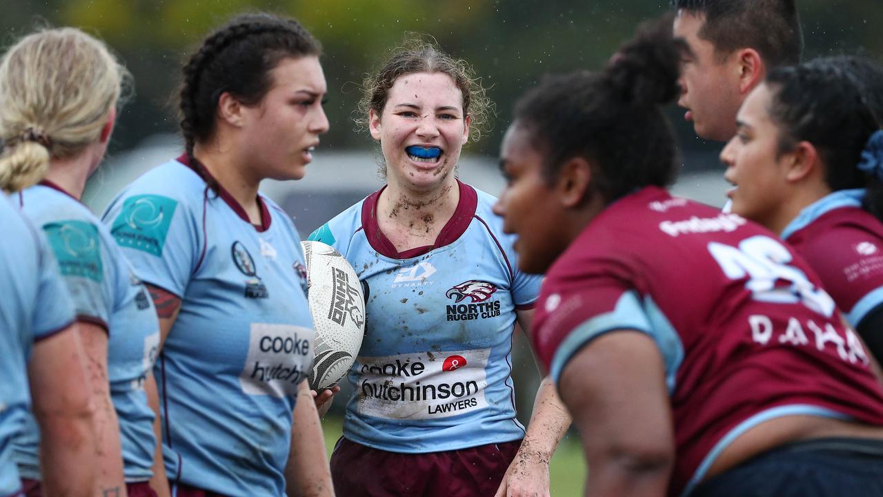 Action from the Women's Club rugby union match between Norths and University in Wavell Heights. Picture: Tertius Pickard