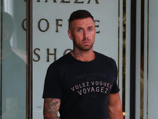 SYDNEY, AUSTRALIA: NewsWire Photos: MARCH 13 2024: Evan Faulks a professional surfer accused of directing a $12.6m US-Australia meth and cocaine importation ring as a âhigh ranking memberâ of infamous surf gang the Bra Boys is seen at Downing Centre Court in Sydney. Picture: NCA NewsWire