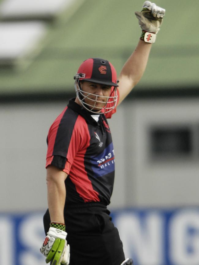 Essendon great Craig Berger celebrates his 7000th Premier Cricket run.