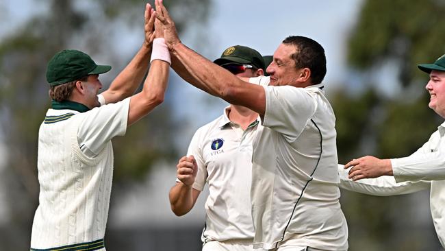 Trent Lawford celebrates a wick for Yarraville Club. Picture: Andy Brownbill