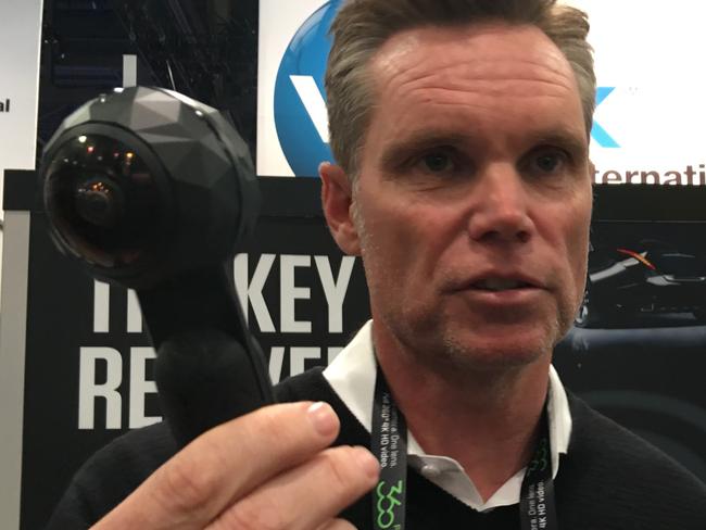 360fly CEO Peter Adderton with the new 4K (ultra high definition) 360-degree camera