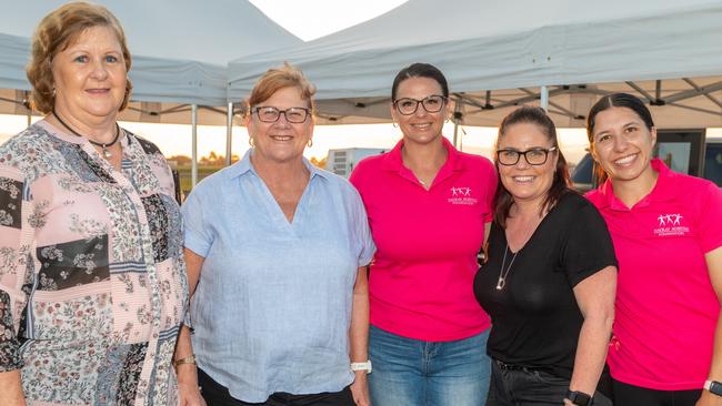 Janet Rasmussen, Sue Edwards, Mandy Doull, Tamara Pace and Keegan Irelandes at Dinner on the Runway for Mackay Hospital Foundation, Mackay Airport Friday 8 September 2023 Picture: Michaela Harlow