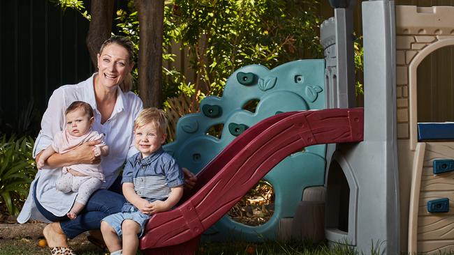 Monica Hayes with her children Sienna and Boston at their home in Kurralta Park home on Thursday. Picture: Matt Loxton