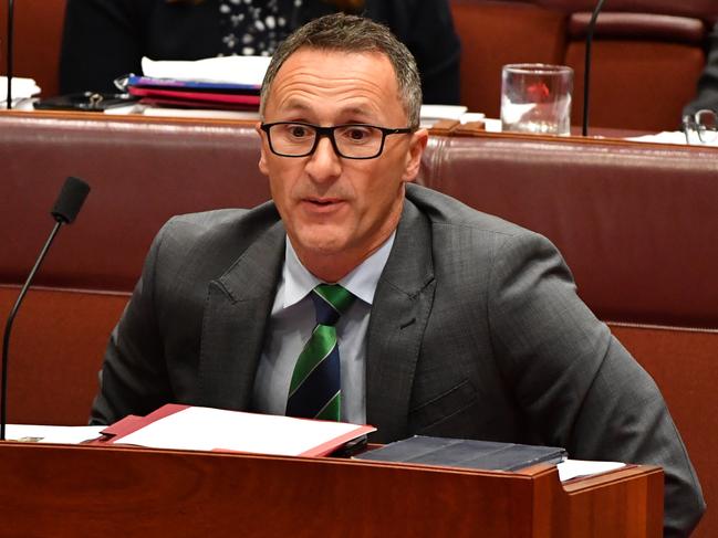 Greens leader Richard Di Natale during Question Time in the Senate chamber at Parliament House in Canberra, Monday, December 4, 2017. (AAP Image/Mick Tsikas) NO ARCHIVING