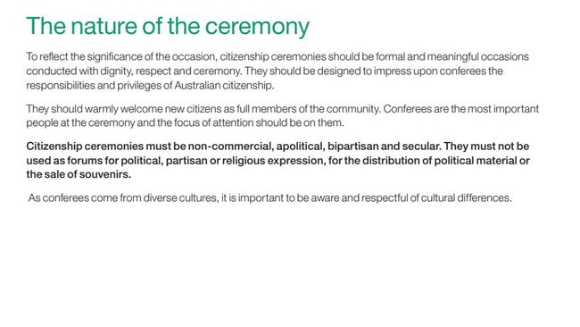 Merri-bek council's citizenship ceremony on Thursday went against the code of conduct, despite Page 9 of The Australian Citizenship Ceremony Code stating otherwise.