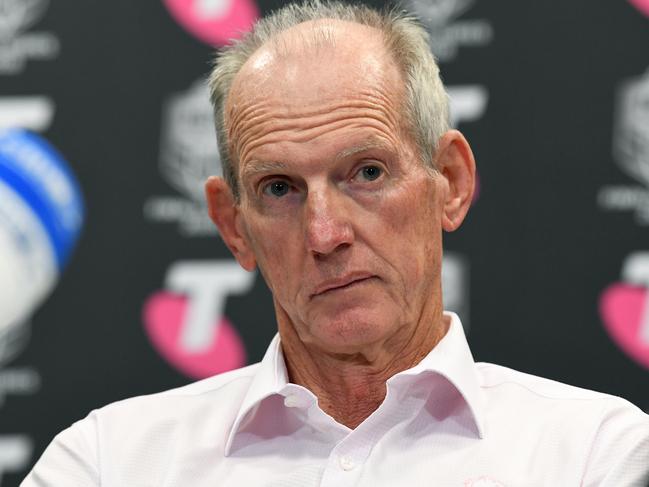 Broncos coach Wayne Bennett looks on during a post match press conference following the Elimination Final between the Brisbane Broncos and the St George-Illawarra Dragons in Week 1 of the NRL Finals Series at Suncorp Stadium in Brisbane, Sunday, September 9, 2018. (AAP Image/Dave Hunt) NO ARCHIVING, EDITORIAL USE ONLY