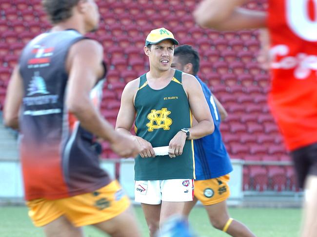 Karl Gundersen – pictured during his time as a St Mary’s assistant – is back at the Green Machine to help head coach Anthony Vallejo. Picture: Brad Fleet